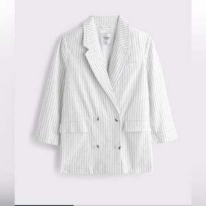 Abercrombie & Fitch White Linen Pinstripe Double-Breasted Blazer